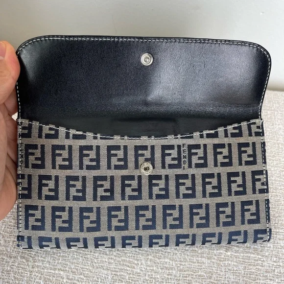 Fendi Zucca Monogram Dark Blue Clutch Wallet - Picture 9 of 12